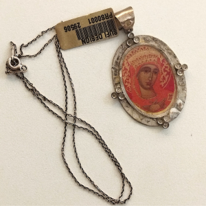 Kırmızı Taçlı Meryem / Cam Mine Altı Meryem Ana İkonu